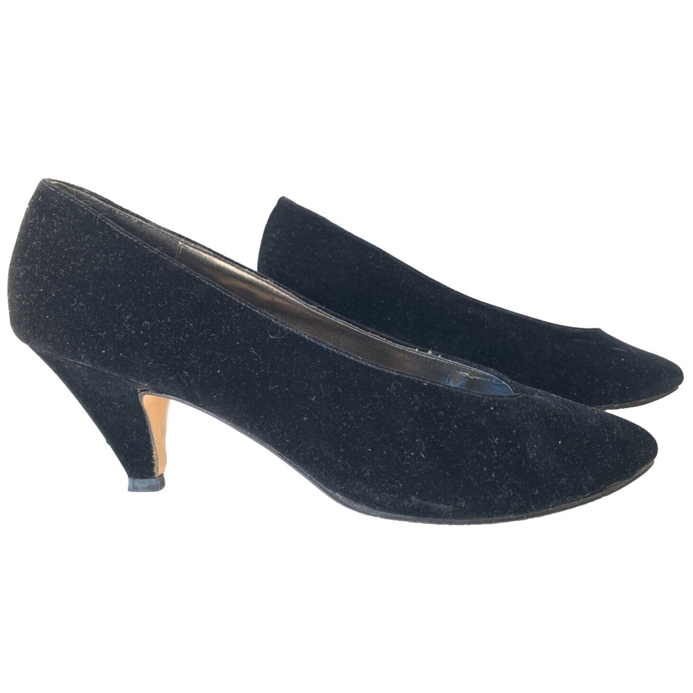 Vintage Nina Velvet Pumps Cuban Heel Pointy Toe Slip On Black 7.5 *GUC